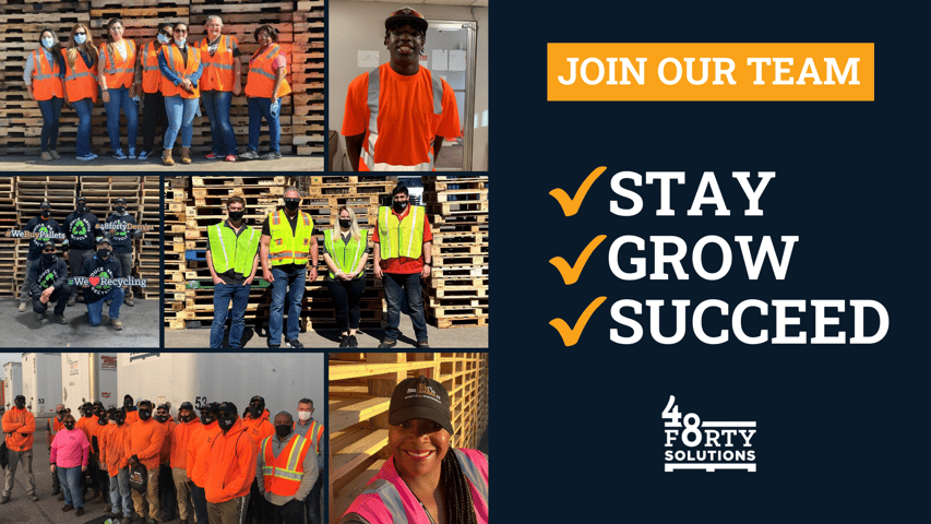 Join our team graphic with stay, grow, succeed and employee pictures