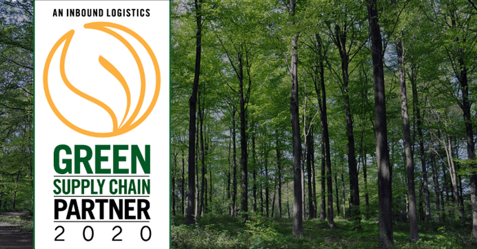 Inbound Logistics Green Supply Chain Partner award with forest background