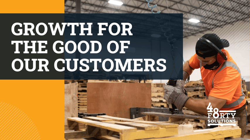 growth for the good of our customers graphic on screen with pallet builder in background 