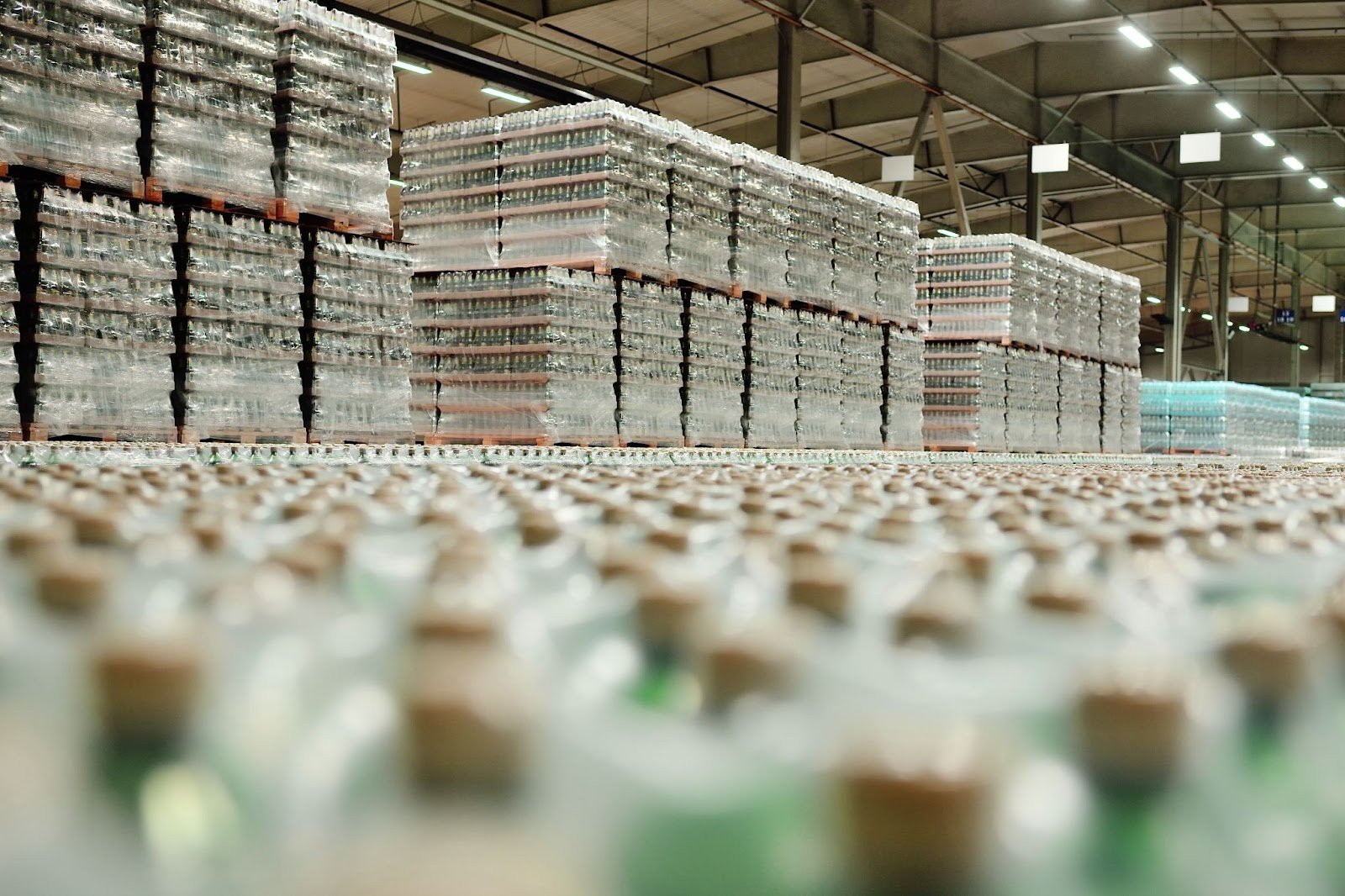 Beverages on pallets in a warehouse